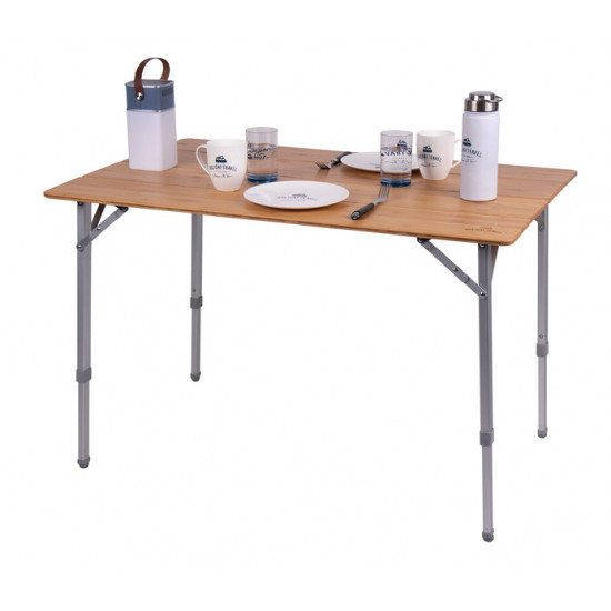 Camping table with bamboo top - 100 x 65 x 42/65 cm