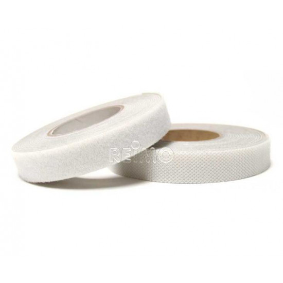 Self-adhesive hook and loop tape - White - 20 mm wide - 5 m