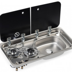 Cooker-sink combination – with 2-piece glass cover