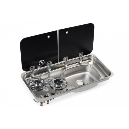 Cooker-sink combination – with 2-piece glass cover