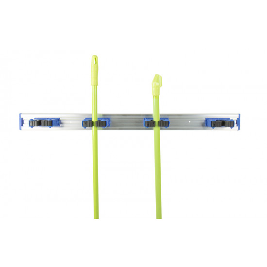 Broom holder with 5 clips in blue, 70cm