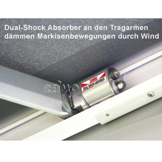 W2600 x Abstract 2000mm FIAMMA F45s wall awning for motorhomes and vans, Housing colour Deep Black, Cloth Colour Royalegrey