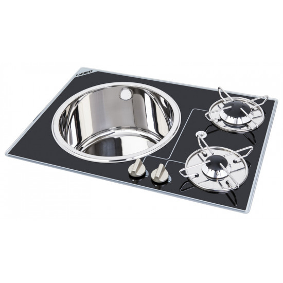 Cooker-sink combination - 2-burner with safety glass