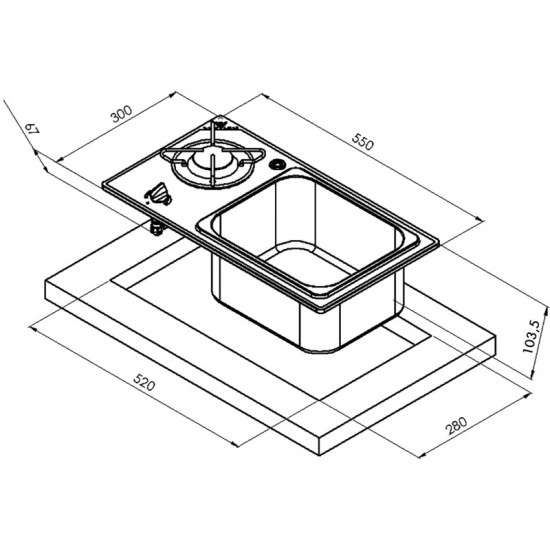 Vanstream hob and sink combination - 1-burner with safety glass