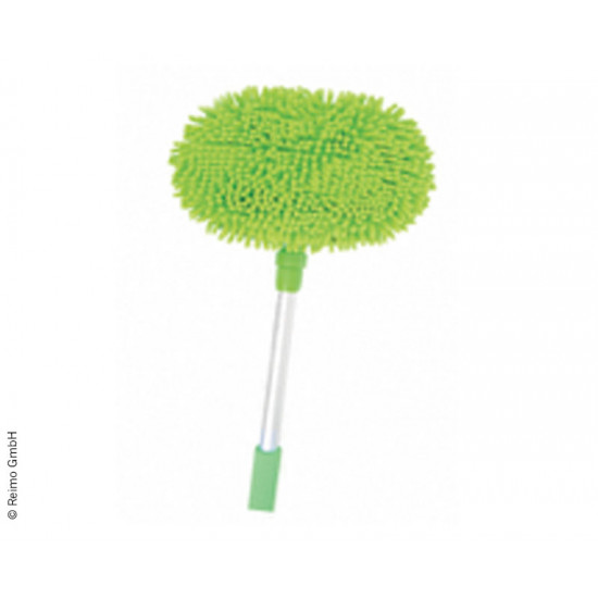 Telescopic wash brush with round microfiber head