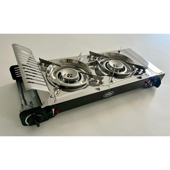 Gourmet Double Gas Cartridge Stove with Ignition Safety Device - 2-Burner Stove
