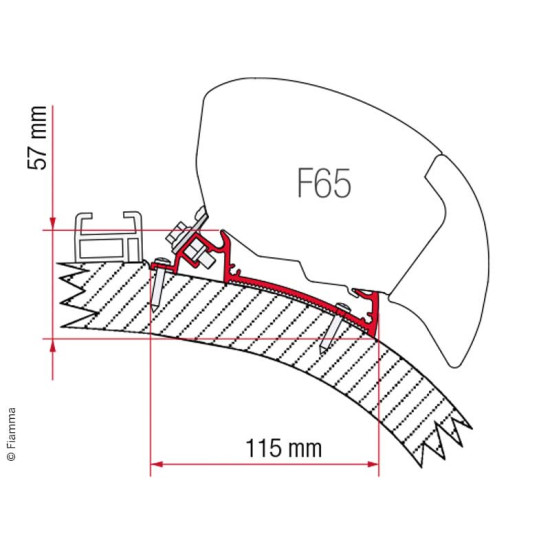 FIAMMA Adapter Fiamma F65 Cathago Chic, one-piece profile bar, gluing necessary, 490cm