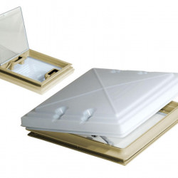 Roof hatch model 42 400 x 400 mm in frosted glass look with mosquito net - inner frame beige