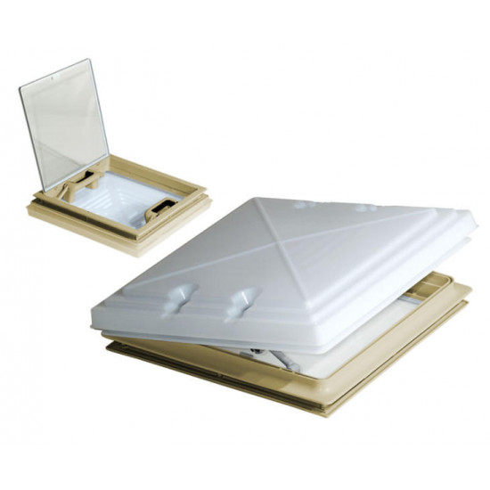 Roof hatch model 42 400 x 400 mm in frosted glass look with mosquito net - inner frame beige