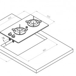 Built-in gas hob with 2 burners - burners arranged in series