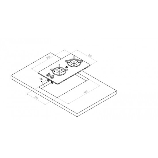 Built-in gas hob with 2 burners - burners arranged in series