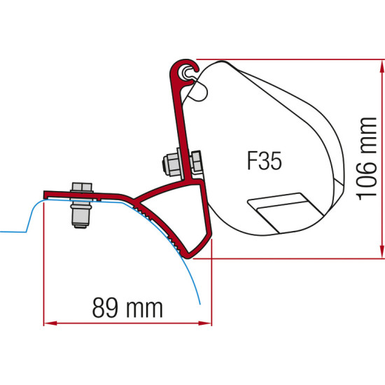 Fiamma awning adapter for F35 Pro awning, Trafic Vivaro from 2015 onwards, For Trafic.Vivaro from model year 2015, 2 holders à 12 cm