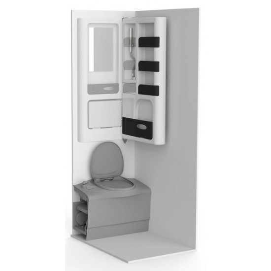 Swivel bathroom wall cabinet with fold-down washbasin