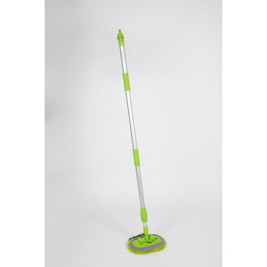 Telescopic wash brush with round microfiber head
