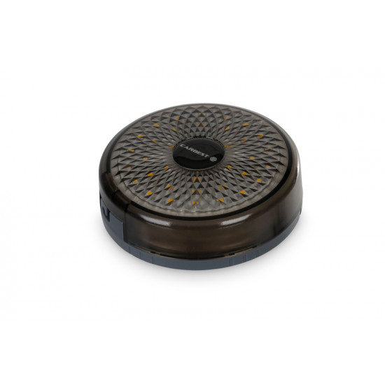 Battery-powered camping light with retractable string lights