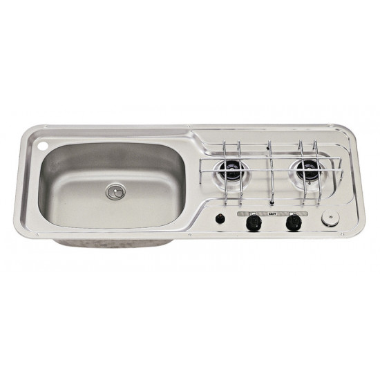 Sink/cooker 800x320 2-burner stainless steel piezo basin left 30mbar