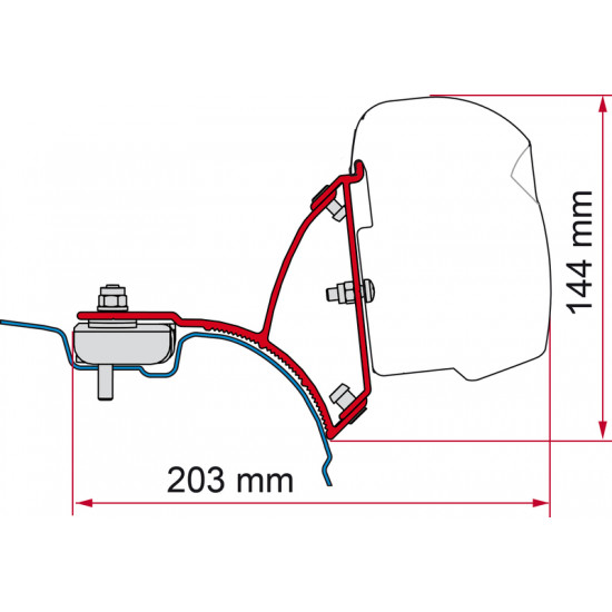 Awning adapter F43van for VW T5 / T6 short wheelbase - right-hand drive