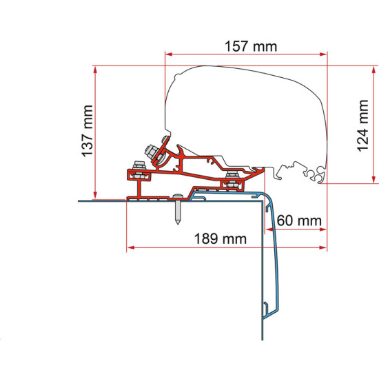 Fiamma adapter Rapido C55i C86i, Mounts for Fiamma F80 / F65, Length: 5 m