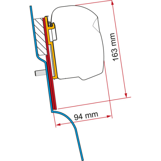 Fiamma awning adapter for awning F45, For Ford Custom Nugget with high roof, 2 holders of 12 cm, Left-hand drive,  2015-, f43van, silver