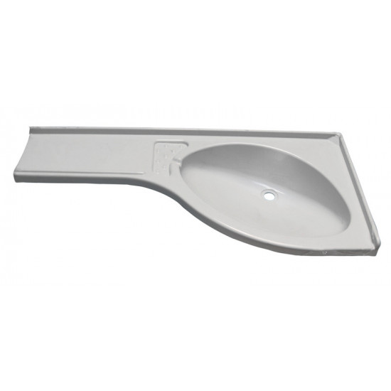 Corner washbasin with shelf on the left, white, 840x375x150mm