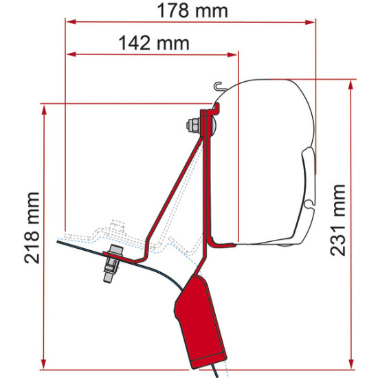 Awning adapter F43van / F45 for Ford Transit Custom Nugget - With pop-up roof, Left-hand drive, Length : 8 cm, black, vehicle manufacturing year: 2015-