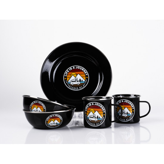 Enamel dinnerware set Life is a Journey - For 2 people