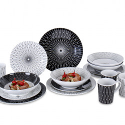 Premium Melamine Dinnerware Set Black and White - For 4 People