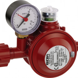 Pressure regulator with thermal shut-off and pressure relief valve - 50 mbar