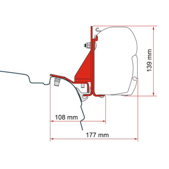 FIAMMA Awning adapter for F45 and F43van VW T5/T6/T6.1 with Reimo Multirail, Length : 8 cm,  Left and right hand drive, vehicle manufacturing year: 2003-