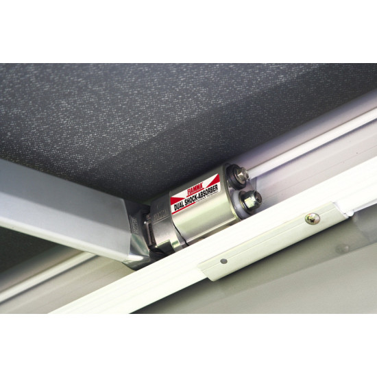 Fiamma F45S 3.75m awning, royal blue, titanium housing