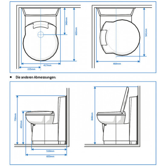 Cassette toilet C262-CWE, electric flush, white plastic