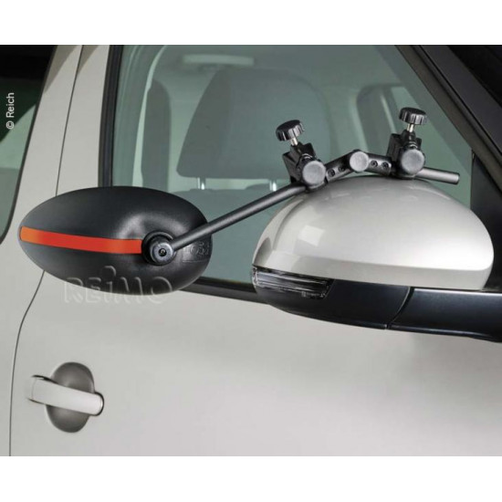 Caravan mirrors with colored safety stripes