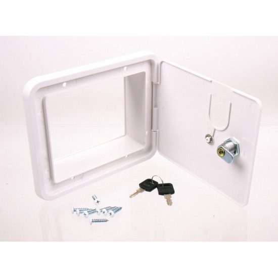 Carbest service hatch with lock, external dimensions 151x166mm, white