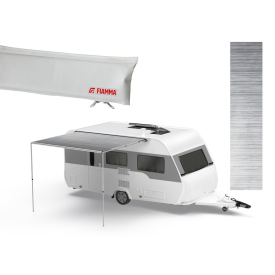 W 2300 x Extension 2250mm Fiamma CaravanStore Evo caravan awning for the awning rail, Colour: Royal Grey, Light Grey cover