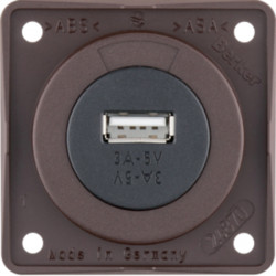 USB panel mount socket, matte brown, 12V, 3A output current