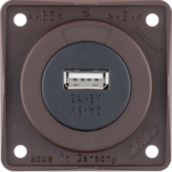 USB panel mount socket, matte brown, 12V, 3A output current