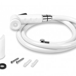 White shower set with shut-off lever, 150 cm