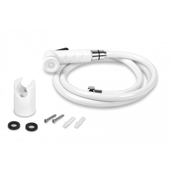 White shower set with shut-off lever, 150 cm