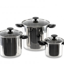 Camp4 Stainless Steel Cookware Set, 6-Piece - With Folding Handles and Glass Lids