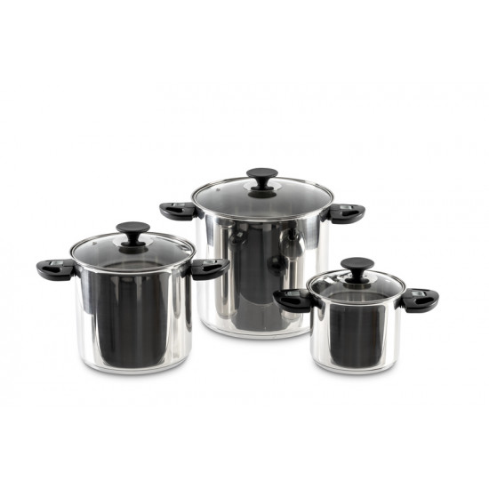 Camp4 Stainless Steel Cookware Set, 6-Piece - With Folding Handles and Glass Lids