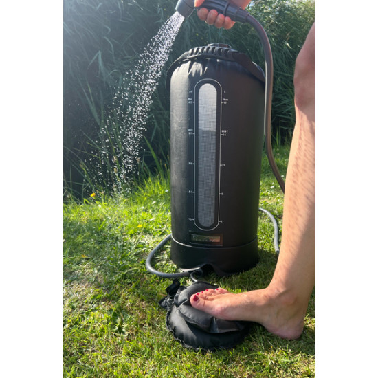Camping shower with foot pump