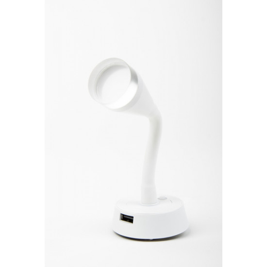 LED spotlight with flexible arm and USB charging socket - matte white