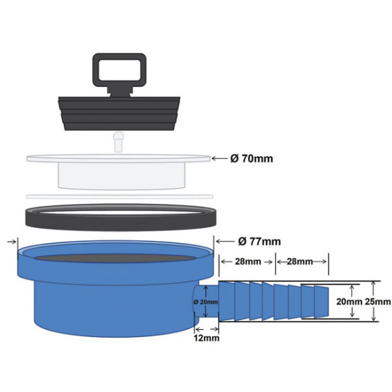 Angled drain fitting for sinks - Ø 25 / 20 mm
