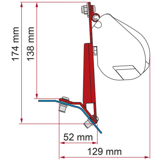 Fiamma adapter for F45, F43van and F35PRO - For Ford Custom - Right-hand drive, DeepBlack - L1/L2, Length : 12 cm
