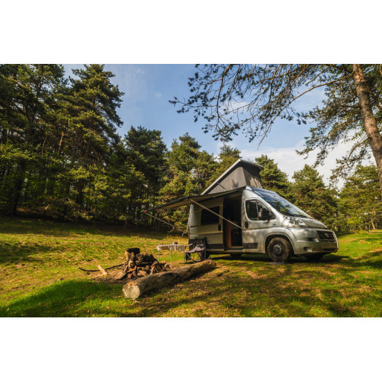 W 2900 x Abstract 2500m FIAMMA F80S roof awning, Housing color white, Fabric color royal grey