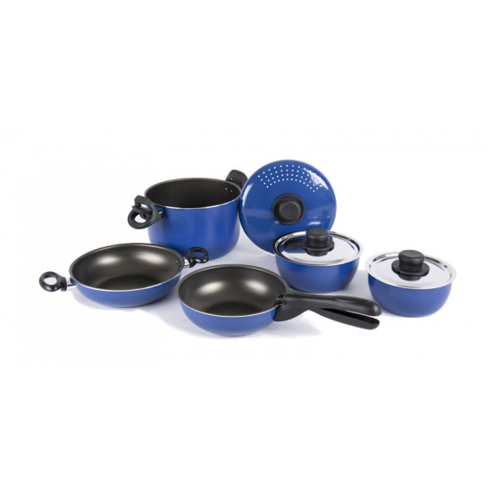 Aluminum camping cookware with non-stick coating - 9-piece set