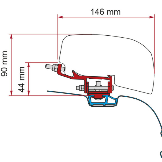 FIAMMA Adapt.f.F40van VW T6 DB, Mounting adapter for F40Van VW T6, Deep Black, incl. standard rail, Length : 20 cm, Left and right hand drive, vehicle manufacturing year: 2003-, vehicle type: VW T5/T6