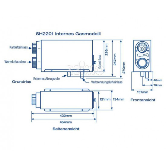 Installed gas heater SH2201 - 2 kW