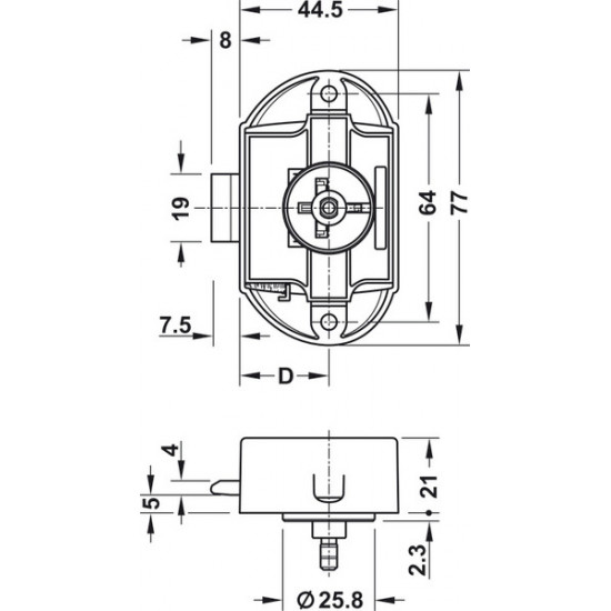 Surface-mounted bolt lock, push-lock - single-sided operation - brown