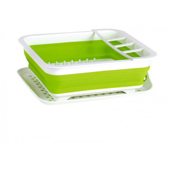 Silicone dish drying rack - 37 x 31 x 6/13 cm - White/lime